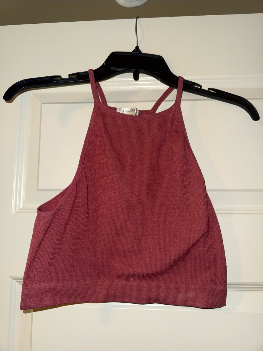Bozzolo Mauve Ribbed High-Neck Cropped Tank
